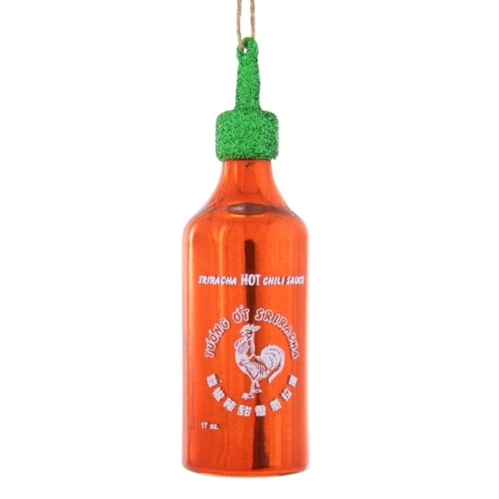 Spicy Hot Sauce Siracha Bottle Red‎ Glass Christmas Ornament